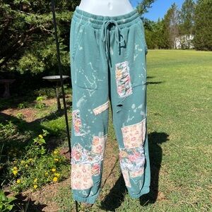Hand Crafted Green Floral Patch Joggers